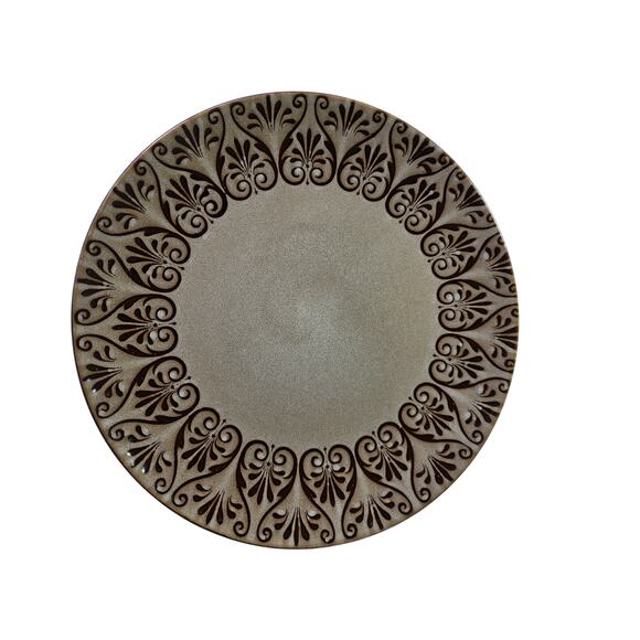 Set / 2 AMERICAN ATELIER Mehndi Brown Scrolls Plumes On Sand 10.25" Dinner Plate - Picture 1 of 6